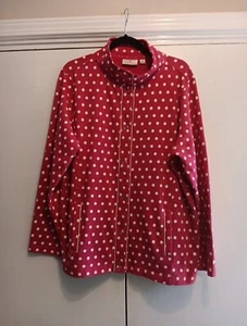 QUACKER FACTORY Women's Plus 1x Pink White Polka Dots Snap Front, Jacket Pockets - Picture 1 of 12
