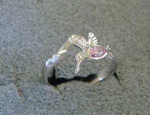 Damen Frauen rhodiniert Kolibri Ring rosa oval Solitär CZ Größe 7 - Bild 1 von 4
