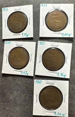 1920, 21, 28 Great Britain One Penny king  Edward VII. 5 Coin Lot. No Mag. - Image 1 of 4