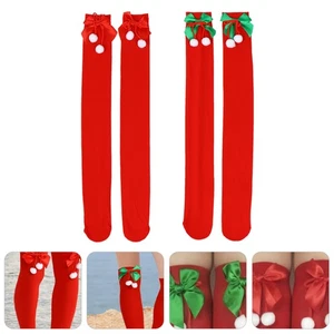 2 Pairs Christmas Knee Stockings Over Knee Socks Party Stockings High Socks - Picture 1 of 12