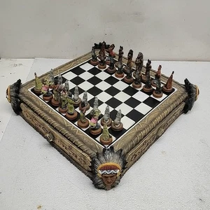 Rare Vintage Polyresin Native American Indian Chess Set Complete - Picture 1 of 18