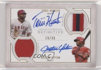 2019 Topps Definitive Collection Dual Relic /35 Torii Hunter Justin Upton Auto - Image 1 of 2