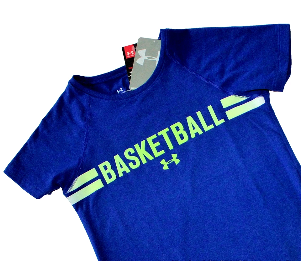 GIRLS UNDER ARMOUR T-SHIRT SIZE 7  HEAT-GEAR  PURPLE/BRIGHT GREEN  NEW wt TAGS! - Image 1 of 4