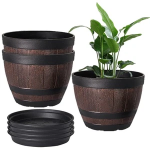 Plant Pots with Drainage Holes & Saucer, 9 Inch Flower Pots with Tray, 3 Pack... - Picture 1 of 7