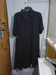 Black Size XL Short Sleeve Knee Length Ruffled V-Neck Baby Doll Dress - Picture 1 of 5