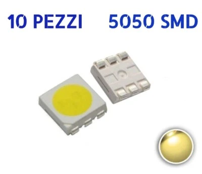 10 LED SMD 5050 PLCC BIANCO CALDO ALTA LUMINOSITA' - Immagine 1 di 2