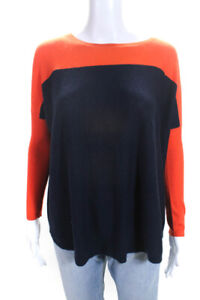 J Crew Collection Womens Cashmere Colorblock Print Knit Shirt Blue Orange Size S