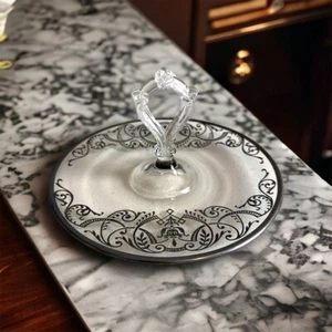 Vintage Lancaster Glass Tidbit Tray Sandwich Server with Sterling Silver Overlay - Picture 1 of 9
