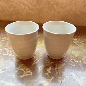 2 VTG Rustic Japanese Ivory Pottery Tea Cups Handmade Glazed 3.25" D x 3.5" H - Picture 1 of 5