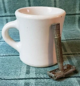 Antique Shaving Mug Sterling Vitrified China with Razor Old & Heavy - Picture 1 of 9