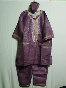 African Dashiki Men Traditional Pant Suit Brocade Print W/ Cap Tie Dye Free Size - Picture 1 of 6