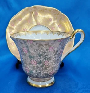 Juego de platillos de taza de té toscana hueso inglés fino China oro rosa flores elegante de colección - Imagen 1 de 11