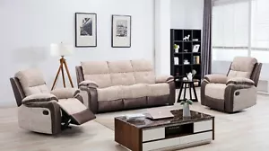 Beige Brown Fabric/Half Leather Sofa, Options: 1 seater, 3 seater, Corner Sofa - Picture 1 of 16