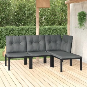 NNEVL 4 Piece Garden Lounge Set Black and Grey Poly Rattan - Picture 1 of 10