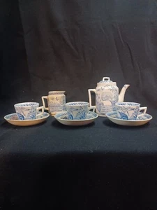 Blue Transferware 1850's Staffordshire England, Water Hen Pattern Child's Tea - Picture 1 of 18
