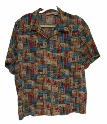 Blusa vintage Christie & Jill 22W tela abotonada manga corta geométrica Y2K Foto 1 de 4