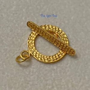18k Yellow Gold 12.5 15 18mm Large Circle Fancy Hammered Texture Toggle Clasp - Picture 1 of 11