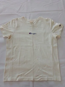 Ladies T-shirt Champion Size M Short Sleeve Crew Neck Cream 10441 - Picture 1 of 10