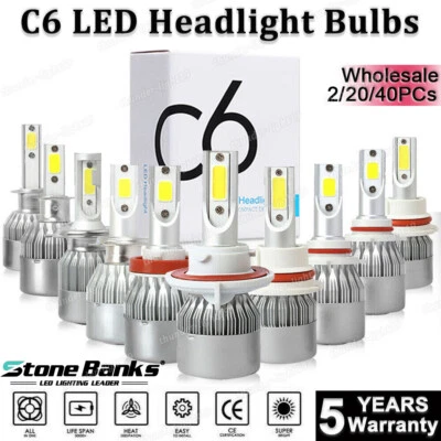 C6 H1/H4/H7/H13/9005/9006/H11/9004/9007/5202 LED Headlight Kit Hi/Low Beam Bulbs - Image 1 of 4
