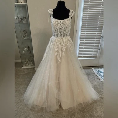 Abella Couture By Allure “Barcelona” Ivory Lace/tulle Bridal Gown Sz 14 - Image 1 of 4