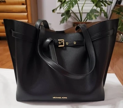 Michael Kors Emilia Large Pebbled Leather Tote Bag Purse Black NWT - Image 1 of 4