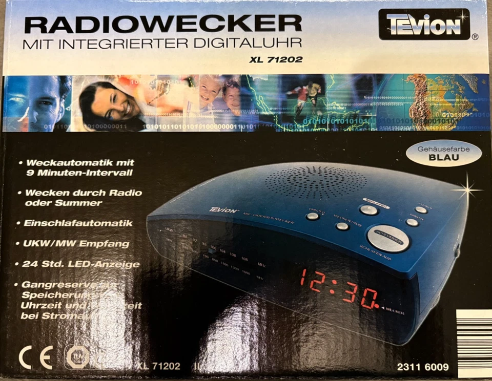 TEVION XL71202 Radiowecker FM MW Tuner Alarm Clock Uhrenradio Uhr Blau - Bild 1 von 1