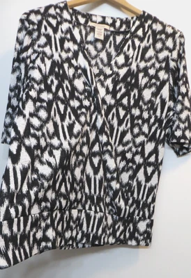 Camisa Covington Para Mujer XL Blanca Falta Manga Corta Pullover Imitación Envolvente Blusa Arte Foto 1 de 4