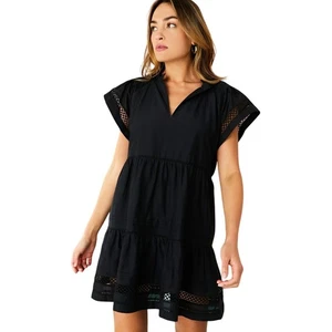 Marie Oliver Day Dress Black Size Medium Babydoll Silk Cotton Loose Fit  - Picture 1 of 6
