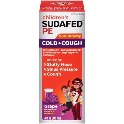 Sudafed Children's PE виноградная жидкость от простуды и кашля *10/2025*, 4 жидких унции - Изображение 1 из 2