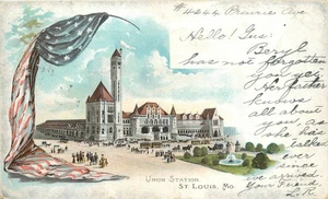 1903 St. Louis Missouri Union Station trolleys People Private Postcard 25-6791 - Picture 1 of 2
