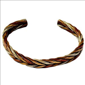 Geflochtene gemischte Medaillen Sergio Lub Kupfer Messing Materialmix Twist Manschette Armband - Bild 1 von 5