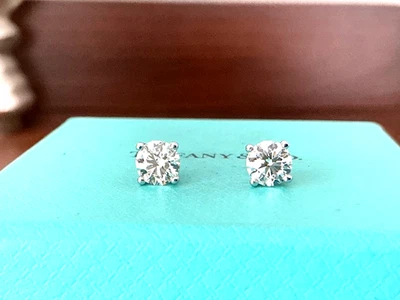 Tiffany & Co. Platinum Round Diamond Stud Earrings 1.40 ct I VS1 3X $20k NEW - Image 1 of 4