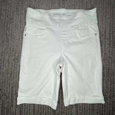 Pantalones Cortos Rock and Republic Talla 10 Mujer Adelgazantes Denim Cura Fiebre Pull On Blanco Foto 1 de 4