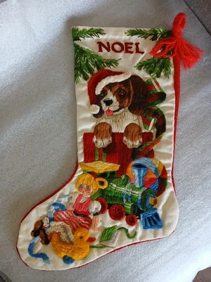 Рождественский чулок для щенка ручной работы Sunset 2022 Crewel 1979 очень хороший редкий - Изображение 1 из 4