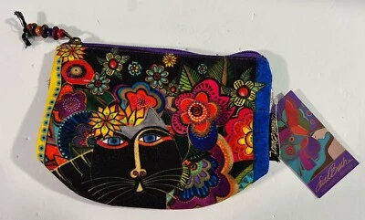 NEW Laurel Burch Zipper Pouch Cosmetic Bag Cat Colorful Black Purple Gold Dots - Image 1 of 4