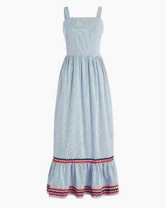 J CREW Factory Ric Rac Trim Blue & White Stripe Tiered Maxi Dress AO139 SZ 4 NWT - Picture 1 of 8