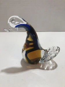Vintage Murano Blown Art Glass Duck Swan Bird Cased Blue Amber Swirl 4” (BM BW) - Picture 1 of 10