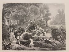 P. P. Rubens Die Wildschweinjagd 1872 Antiquarisch Stahlstich Gemälde Gravure