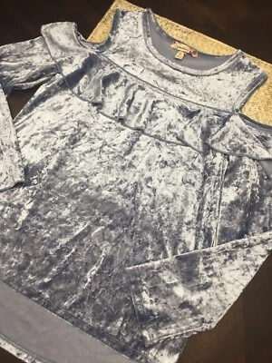 Speechless  Cold Shoulder LS, CUTE Ruffle Blue Blouse Girls Size L (10-12) NWOTs - Image 1 of 4