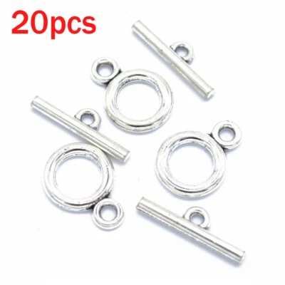 20pcs Tibetan Alloy Ring Toggle Clasps Ancient Silver Tone Free Closure 19x3mm - Image 1 of 3