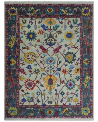 Alfombras anudadas blancas Oushak 8x10 alfombra premium hecha a mano para sala de estar habitaciones acogedoras Foto 1 de 4