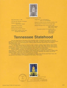 #9619 32c Tennessee Statehood #3070 USPS Souvenir Page - Picture 1 of 1