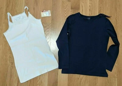 NWT Girls Basics Ivory Tank Top Undershirt Navy Blue Long Sleeve 10 12 Cherokee - Image 1 of 2