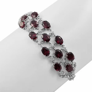 Rhodiniertes Sterlingsilber Armband mit Rhodolith Granat, naturweiß... - Bild 1 von 2