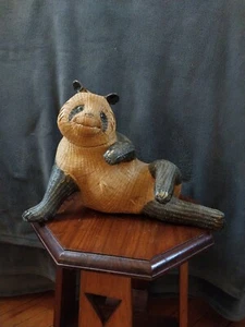 Rattan Panda Basket Woven Figurine Jar - Picture 1 of 7