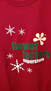 NWOT Red T-shirt FLOWER FACTORY SUPERSTORE w/ Snowflakes Size M (Store Closed) - Picture 1 of 6