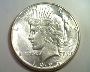 1923-S PEACE SILVER DOLLAR CHOICE ABOUT UNCIRCULATED+ CH. AU+ NICE ORIGINAL COIN - Picture 1 of 2