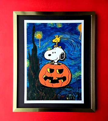 Arte pop Death NYC grande emoldurada 16x20 polegadas assinada à mão SNOOPY HALLOWEEN CERTIFICADO DE AUTENTICIDADE #8 - Imagem 1 de 4