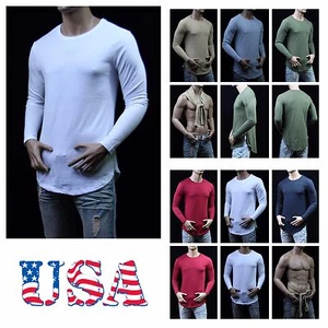 Long Extended Casual Tee Hip Hop Mode Rundhals Hipster Langarm T-Shirts - Bild 1 von 12
