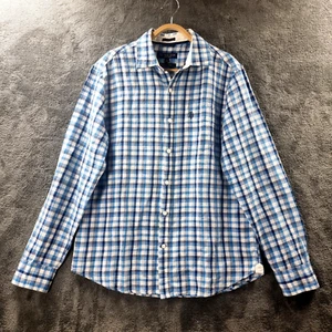 US POLO ASSN. Mens Shirt Size L Blue White Check Linen Blend Tailored Fit - Picture 1 of 20